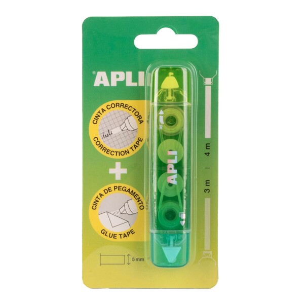 APLI APLI, 20007, korekční pero/lepicí páska 2 v 1, mix barev, 1 ks Barva: Zelená