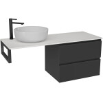 CERANO - Koupelnová skříňka Carole - černá matná + deska z lit. mramoru Elanys - 12 mm + konzole černá - 140x49,2x46 CER-679323