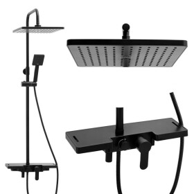 Erga Oslo, sprchová souprava s pákovou baterií, policí a dešťovou hlavicí 30x30 cm, černá matná, ERG-YKA-BP.OSLO-30-BLK
