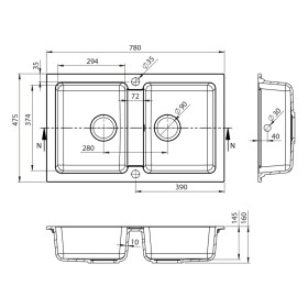SAPHO - Granitový dvojdřez, 78x48cm, béžová GR2222