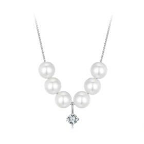 Stříbrný perlový náhrdelník Dariana - 0,1 ct MOISSANITE + CERTIFIKÁT, Stříbrná 40 cm + 5 cm (prodloužení)