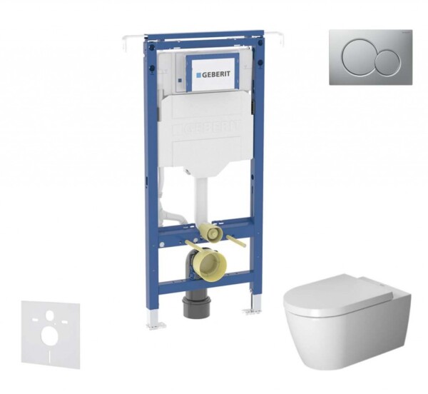 GEBERIT - Duofix Set předstěnové instalace, klozetu a sedátka Duravit ME by Starck, tlačítka Sigma01, Rimless, SoftClose, matný chrom SANI11CP2103