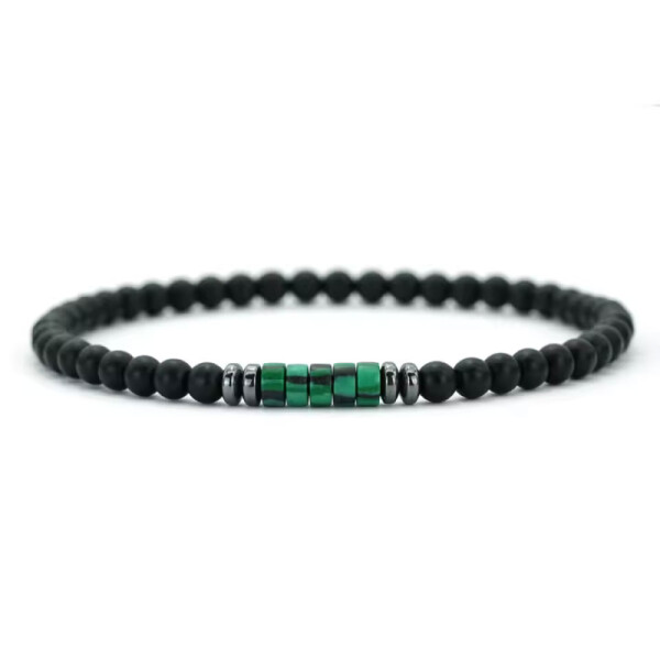 Pánský korálkový náramek Nero - 4 mm malachyt, achát, Zelená 19 cm