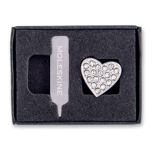 Ozdoba na zápisník Moleskine - srdce crystal, stříbrná