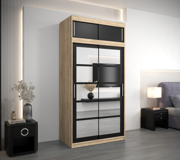 Šatní skříň Abi Ro2 s nástavcem Barva korpusu: Dub Sonoma, Rozměry: 120 cm, Dveře: Černá