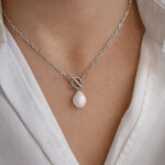 Náhrdelník s barokní perlou Charlotte - chirurgická ocel, Stříbrná 42 cm