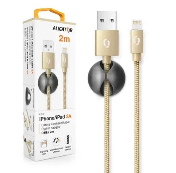 Aligator Datový kabel PREMIUM 2A / Lightning 2m zlatý (DATKP23)