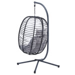 Zahradní závěsné křeslo, výplet antracit umělý ratan, potah šedá látka
