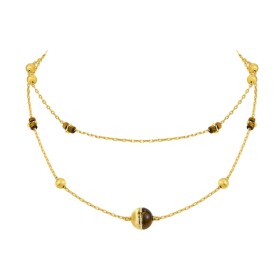 Dlouhý náhrdelník s tygřím okem a zirkony Aurelia, Zlatá 80 cm