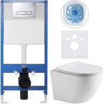 CERANO Kompletní podomítkový WC set Lite/Cesso - bílá lesklá - WC tlačítko Slim, chrom - předstěnová instalace/sádrokarton - 49x36 cm - 8050BD11