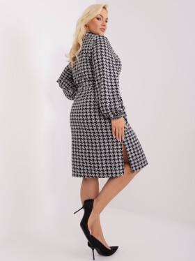 Šedočerné elegantní šaty velikosti houndstooth velikosti: 46