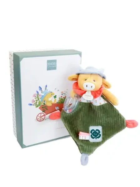 Doudou Dárková sada Plyšová kravička Aneth s chrastítkem 21 cm