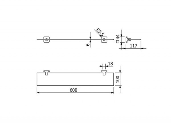 KLUDI - Vela S Polička, délka 60 cm, sklo/kartáčovaný bronz 25973N1