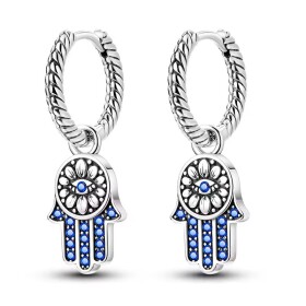 Stříbrné náušnice se symbolem Fatimy (Hamsa) - stříbro 925/1000, Modrá