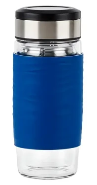 Emsa Tea Mug modrá / Termohrnek na čaj / 420 ml / dvoustěnné sklo (N2080500)