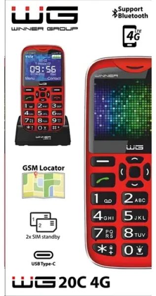Winner WG20C 4G červená / Tlačítkový telefon / 2,31" / Dual SIM / 1600 mAh / USB-C (10955)
