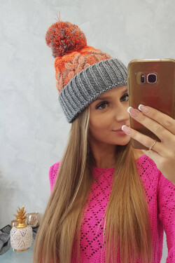 Dámská čepice s bambulí Abigail K326 šedá+neon orange UNI