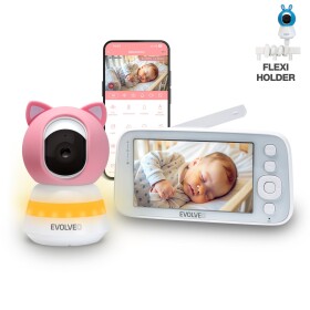 EVOLVEO Baby Monitor N5 - Set videochůvičky s 360° dohledem, obousměrnou komunikací a ukolébavkami, růžová
