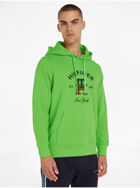 Světle zelená pánská mikina Tommy Hilfiger Curved Monogram Hoody Pánské