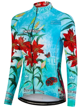 Cyklodres CYCOLOGY Winter Tiger Lily, aqua, dámský, dlouhý rukáv (Motiv Tiger Lily, velikost XXL)
