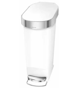 Simplehuman pedálový odpadkový koš/ 40 l/ bílý plast/ úzký/ oválný/ s nerez krytem sáčku (CW1392)