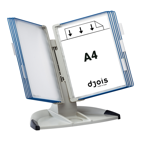 Djois pultový plastový stojan Design s rámečky, 10 rámečků A4, stojan šedý, rámečky modré, 1 set