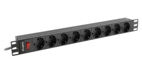 Lanberg PDU černá (PDU-09F-0300-BK) / Zásuvková lišta do racku / 19" / 1U / 9x zásuvka / 16 A / 3 m (PDU-09F-0300-BK)
