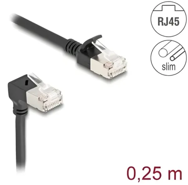 DeLock RJ45 / Patch kabel / Cat.6a S/FTP / 0,25 m / přímý - úhlový 90° / černá (80303)