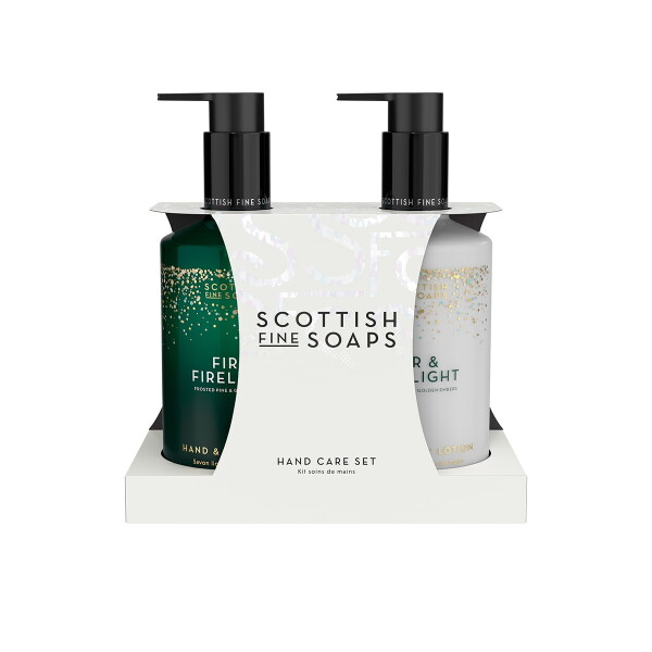 SCOTTISH FINE SOAPS Sada péče o ruce a tělo Fir and Firelight – 2 × 300 ml, zelená barva, bílá barva