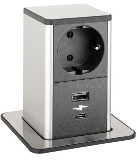 STRONG PowerUp zásuvka, 1x230V, USB A/C nabíjecí, Nerez, Schuko (477470)