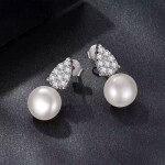 Stříbrné náušnice Selma - 9 mm perla, MOISSANITE + CERTIFIKÁT, Stříbrná Bílá certifikát GRA, hadřík na čištění stříbra, dárková krabička