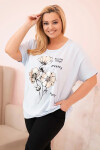 Dámská blůza Plus Size z viskózy s květinovým potiskem a nápisem modrá UNI