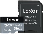 Lexar Professional 1066x Silver microSDXC 256GB + adaptér / čtení: 160MBs / Zápis: 120MBs / UHS-I U3 / A2 / Class 10 (LMS1066256G-BNANG)