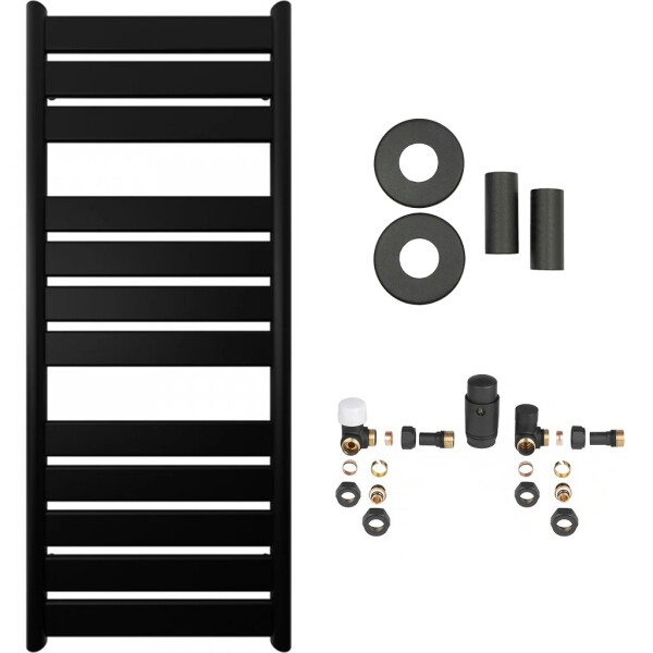 CERANO - Koupelnový radiátorový set Arturo - ústřední výtápění - boční připojení - 644W - černá matná - 1200x500 mm CER-663301