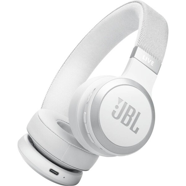 JBL Live 670 NC sluchátka otevřená (On Ear) Bez kabelu, Bluetooth® bílá Potlačení hluku složitelná, Dálkový ovladač, Surround-Sound