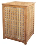 MSV Bambusový koš na prádlo s bílým vakem / Koš na prádlo / Bambus / 58 cm