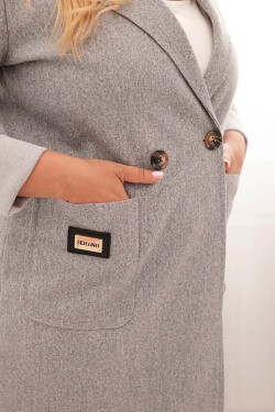 Dámský elegantní kabát Plus Size s límcem a velkými kapsami šedý UNI