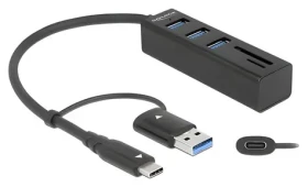 DeLock 63859 / USB hub / USB-A + USB-C / SD a microSD čtečka karet / USB 3.2 Gen 1 / kovový (63859)