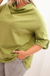 Dámská blůza Plus Size s bavlnou volného střihu s vodním výstřihem fango olivová UNI