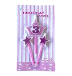 Dortisimo Svíčky koruna růžová s číslem 3 a hvězdičky růžové