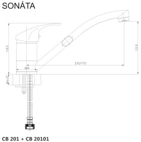 Mereo Dřezová stojánková baterie, Sonáta, s ramínkem plochým 170 mm, chrom CB20101N