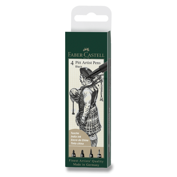 Popisovač Faber-Castell Pitt Artist Pen sada 4 ks, 1,5 mm, C, B, FM, černý