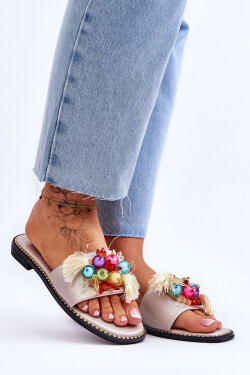 Pantofle s ozdobnými korálky S.Barski KV-2775-47 Nude 36