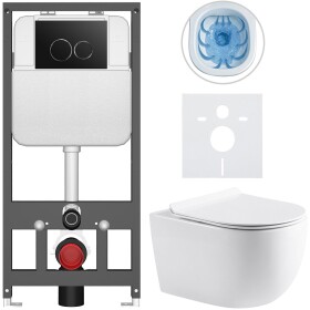 CERANO Kompletní WC set Basic/Felci - bílá lesklá - WC tlačítko Dualo/Černá - závěsné - předstěnová instalace - 53x37 cm