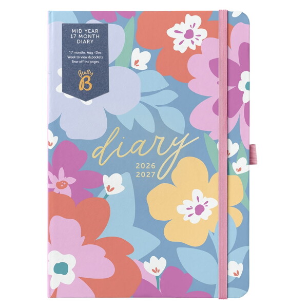Busy B Diář na 17 měsíců Floral 2026/27, růžová barva