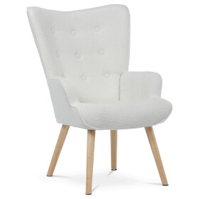 Křeslo ušák, bílá, látka bouclé, AK-309 WT2