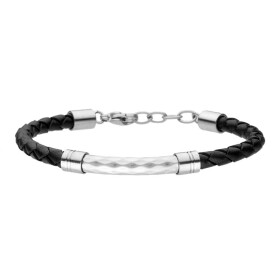 Pánský náramek Alesso přírodní kůže a chirurgická ocel, Černá 19 cm + 3 cm (prodloužení)
