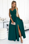 299-11 CHIARA elegantní maxi dlouhé šaty bez ramínek - ZELENÉ M