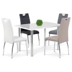 Jídelní židle, potah černá ekokůže, bílé prošití, kovová čtyřnohá chromovaná pod