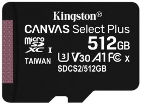 Kingston Canvas Plus microSDXC 512GB bez adaptéru / UHS-I / Class 10 / čtení: až 100 MBs / zápis: až 85MBs (SDCS2/512GBSP)